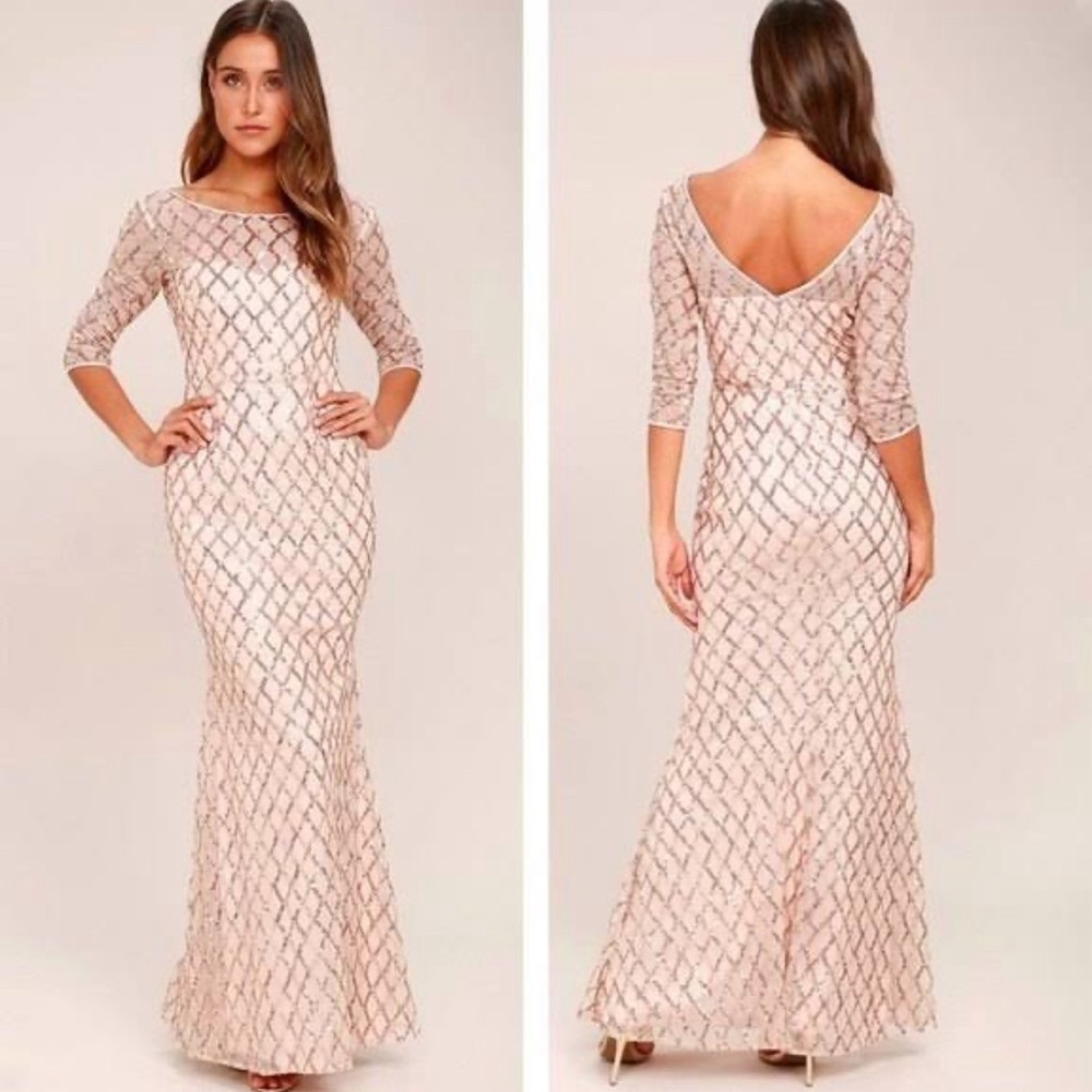 NWT Lulus Rose Gold Sequin Maxi Dress